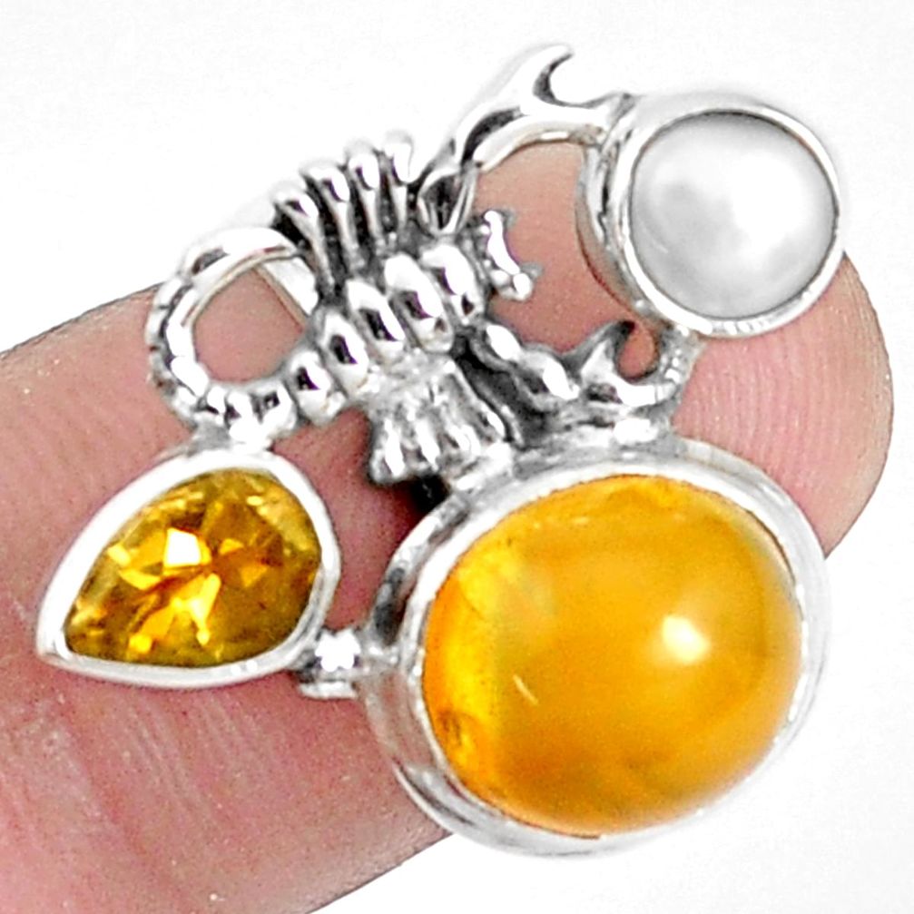 925 silver 8.41cts natural yellow opal citrine scorpion charm ring size 7 p42623