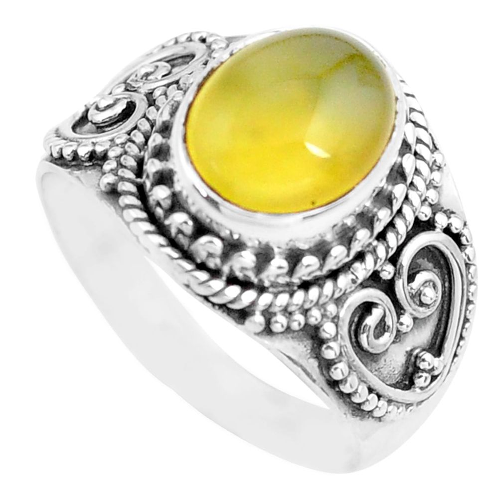925 silver 4.40cts natural yellow opal oval solitaire ring size 6.5 p71604