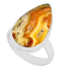 925 silver 12.22cts natural yellow plume agate solitaire ring size 6.5 p80592