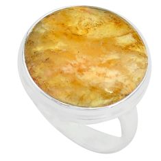 925 silver 13.70cts natural yellow plume agate solitaire ring size 7 p80598
