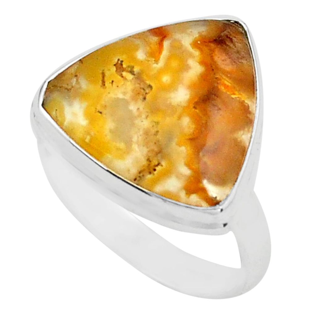 925 silver 12.62cts natural yellow plume agate solitaire ring size 8.5 p80600