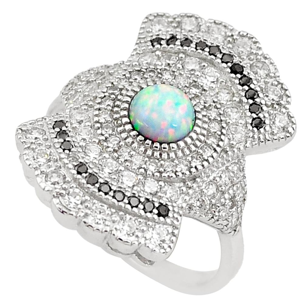 925 silver 4.52cts pink australian opal (lab) round topaz ring size 7 c2779
