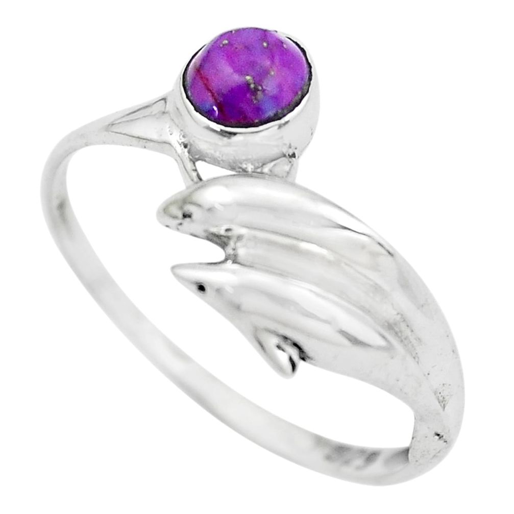 925 silver 0.90cts purple copper turquoise dolphin solitaire ring size 9 p61784