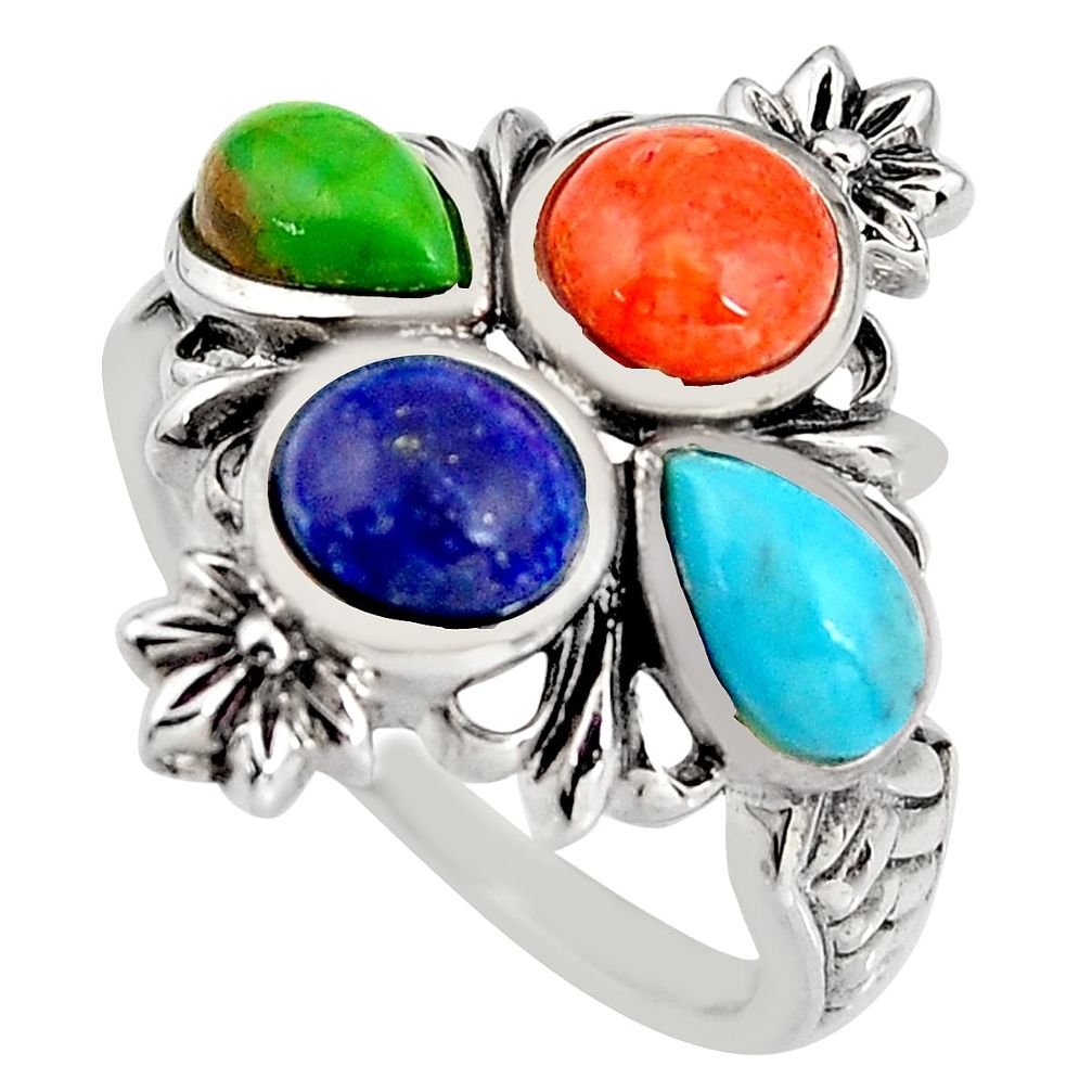 925 silver 5.95cts southwestern multi color copper turquoise ring size 8 c5540