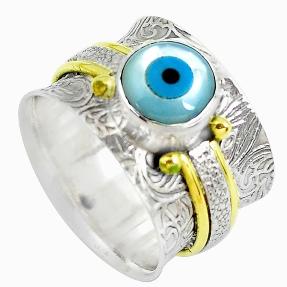 925 silver 3.44cts victorian evil eye talismans two tone ring size 7.5 p50579