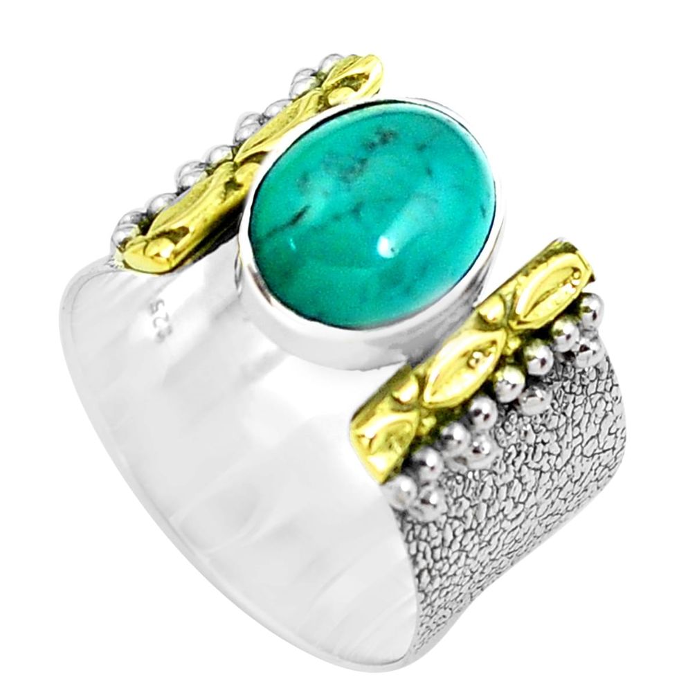 925 silver victorian fine green turquoise tibetan two tone ring size 6.5 p50605
