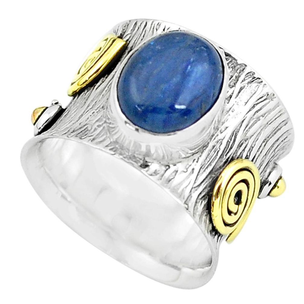 925 silver 3.91cts victorian natural blue kyanite two tone ring size 5.5 p61286