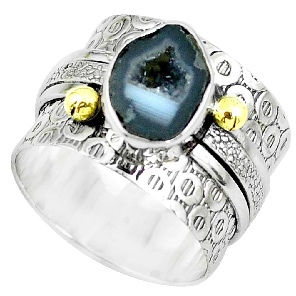 925 silver victorian natural geode druzy two tone solitaire ring size 7.5 p61925