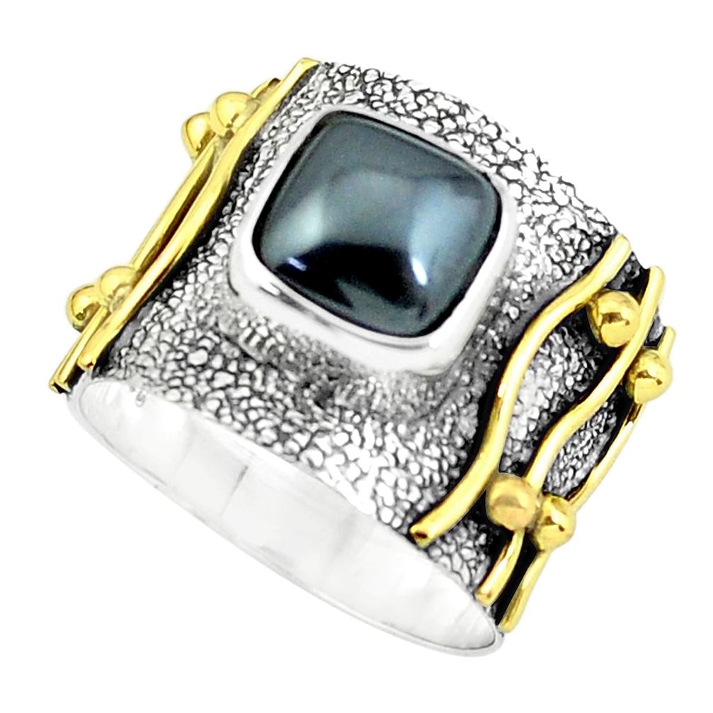 925 silver 3.15cts victorian natural hematite two tone ring size 6.5 p61292