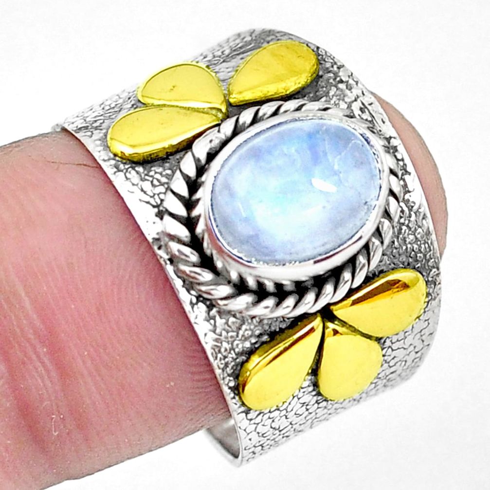 925 silver victorian natural moonstone two tone solitaire ring size 8.5 p40278
