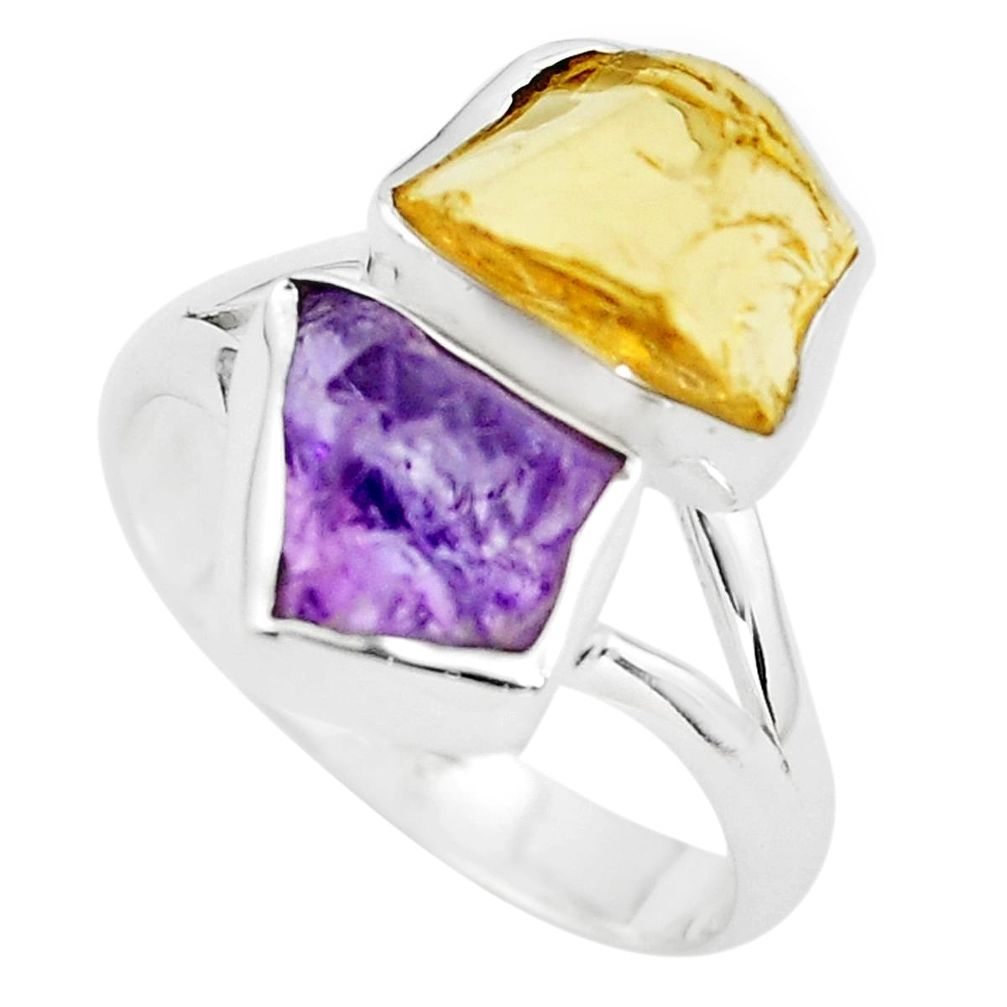 925 silver 9.56cts yellow citrine rough amethyst rough ring size 9 p73910