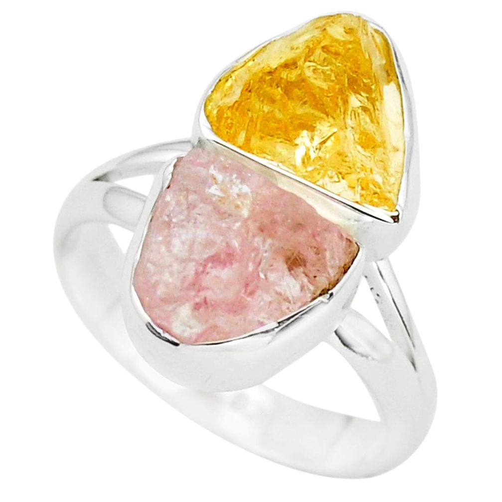 925 silver 8.91cts yellow citrine rough morganite rough ring size 7 p73904