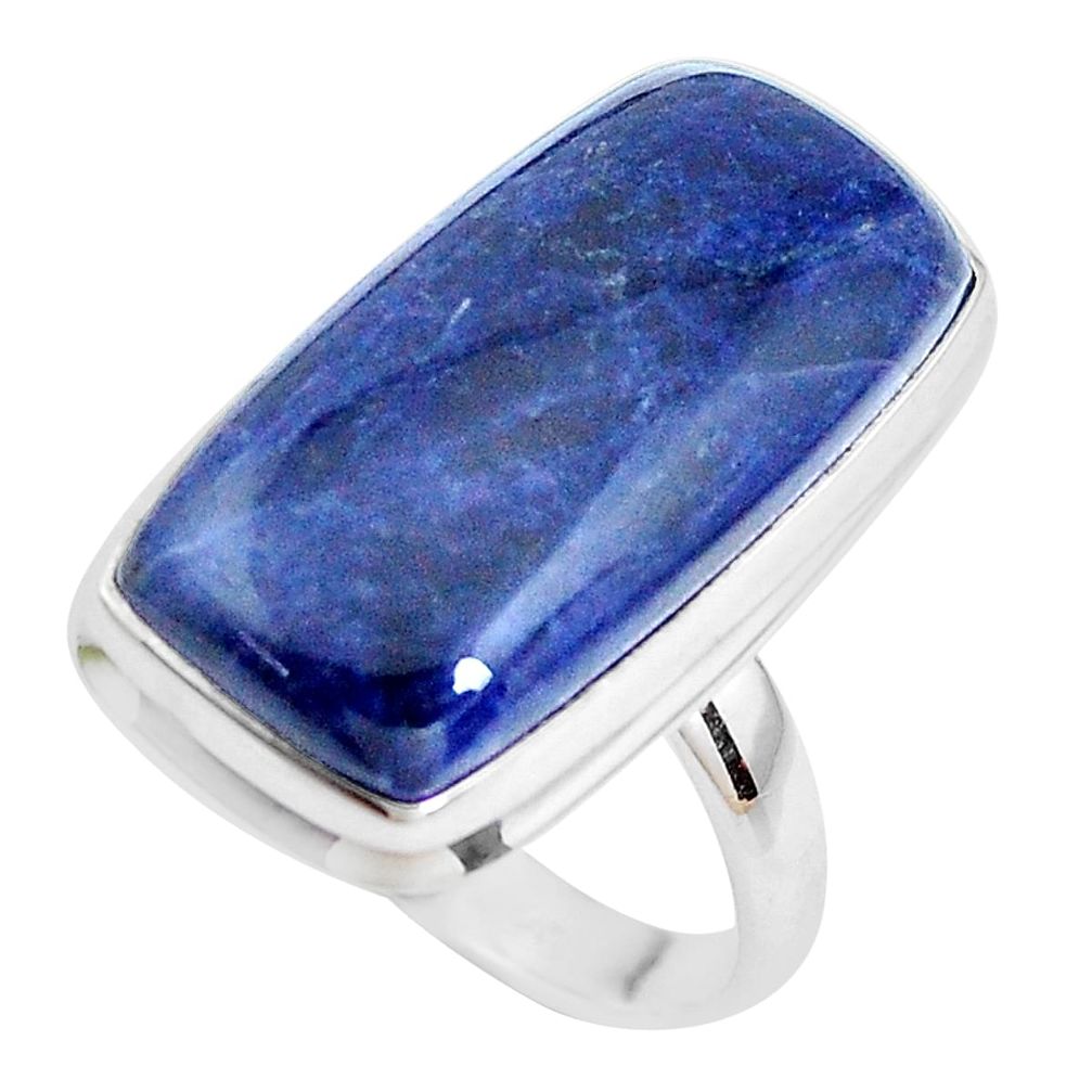 925 silver17.20cts natural blue sodalite solitaire ring jewelry size 9 p38799
