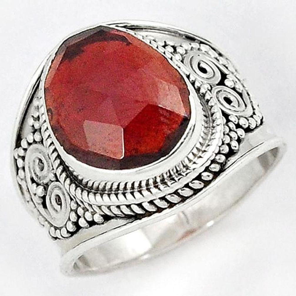 925 STERLING NATURAL RED RHODOLITE SILVER SOLITAIRE RING JEWELRY SIZE 6.5 H43578