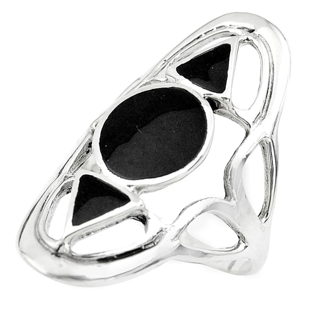925 sterling silver 6.48gms black onyx enamel ring jewelry size 9 c1578