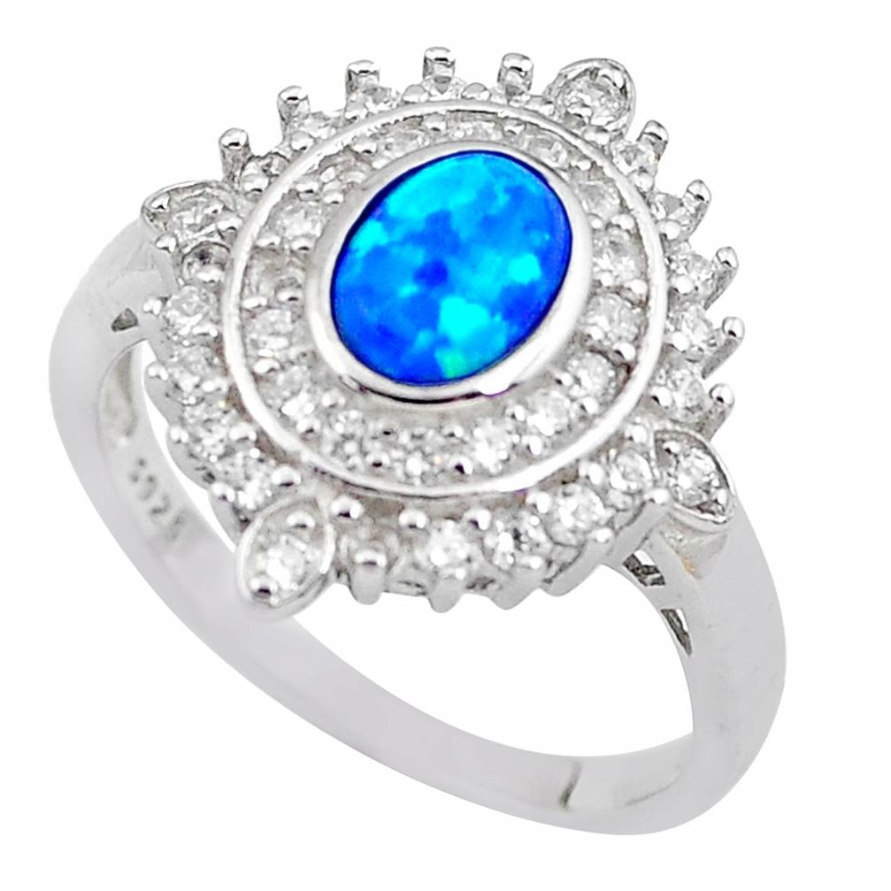 925 sterling silver 3.52cts blue australian opal (lab) topaz ring size 9.5 c2367