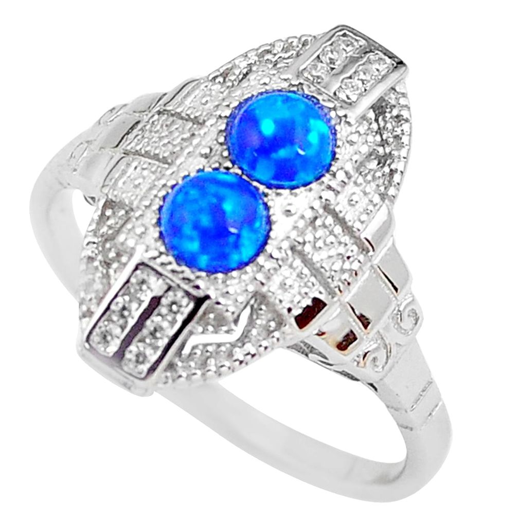 925 sterling silver 1.84cts blue australian opal (lab) topaz ring size 8 c2383