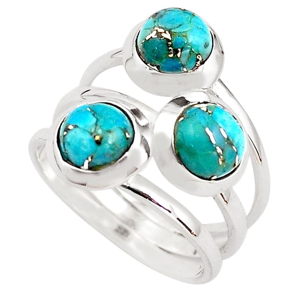 925 sterling silver 3.29cts blue copper turquoise ring jewelry size 6.5 p85804