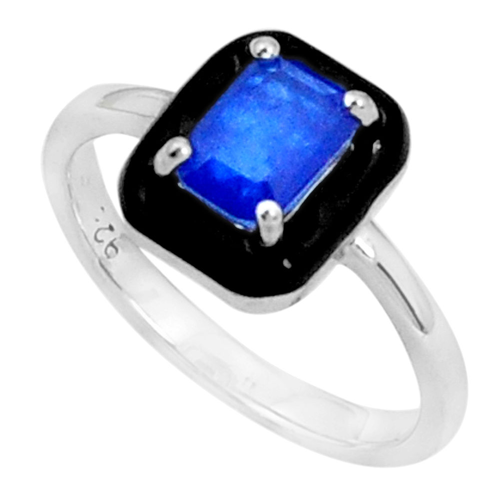 925 sterling silver 1.74cts blue sapphire (lab) enamel ring jewelry size 7 c2672