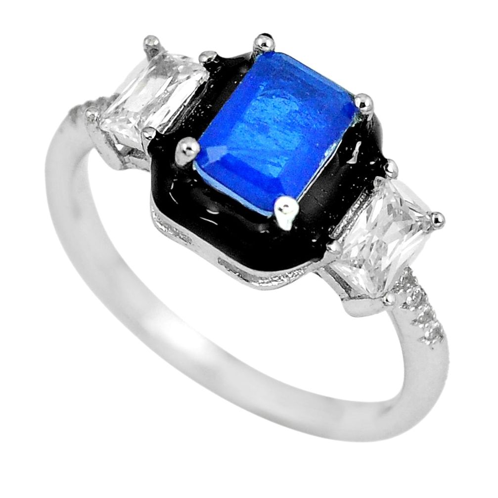 925 sterling silver 3.13cts blue sapphire (lab) topaz enamel ring size 9 c2604