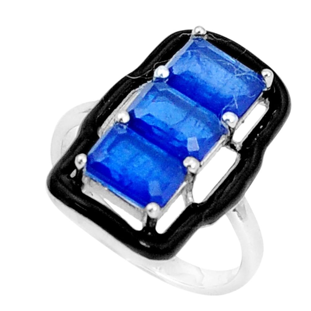 925 sterling silver 4.65cts blue sapphire (lab) topaz enamel ring size 8 c2692