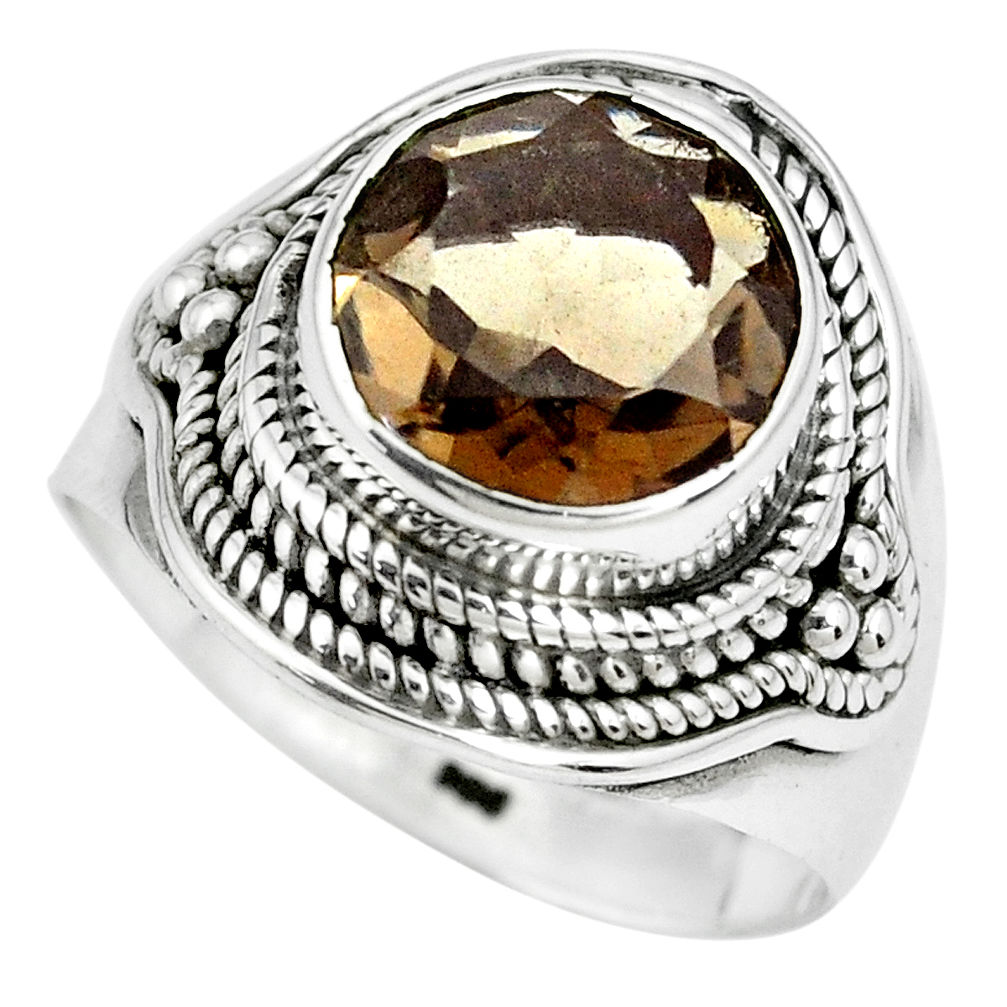 925 sterling silver 5.42cts brown smoky topaz solitaire ring size 8.5 p70232