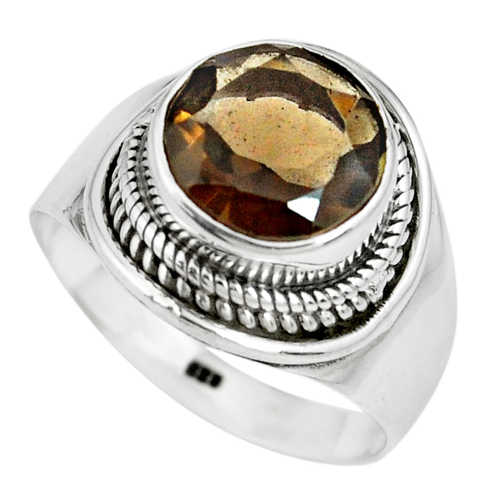 925 sterling silver 5.53cts brown smoky topaz solitaire ring size 8.5 p70239