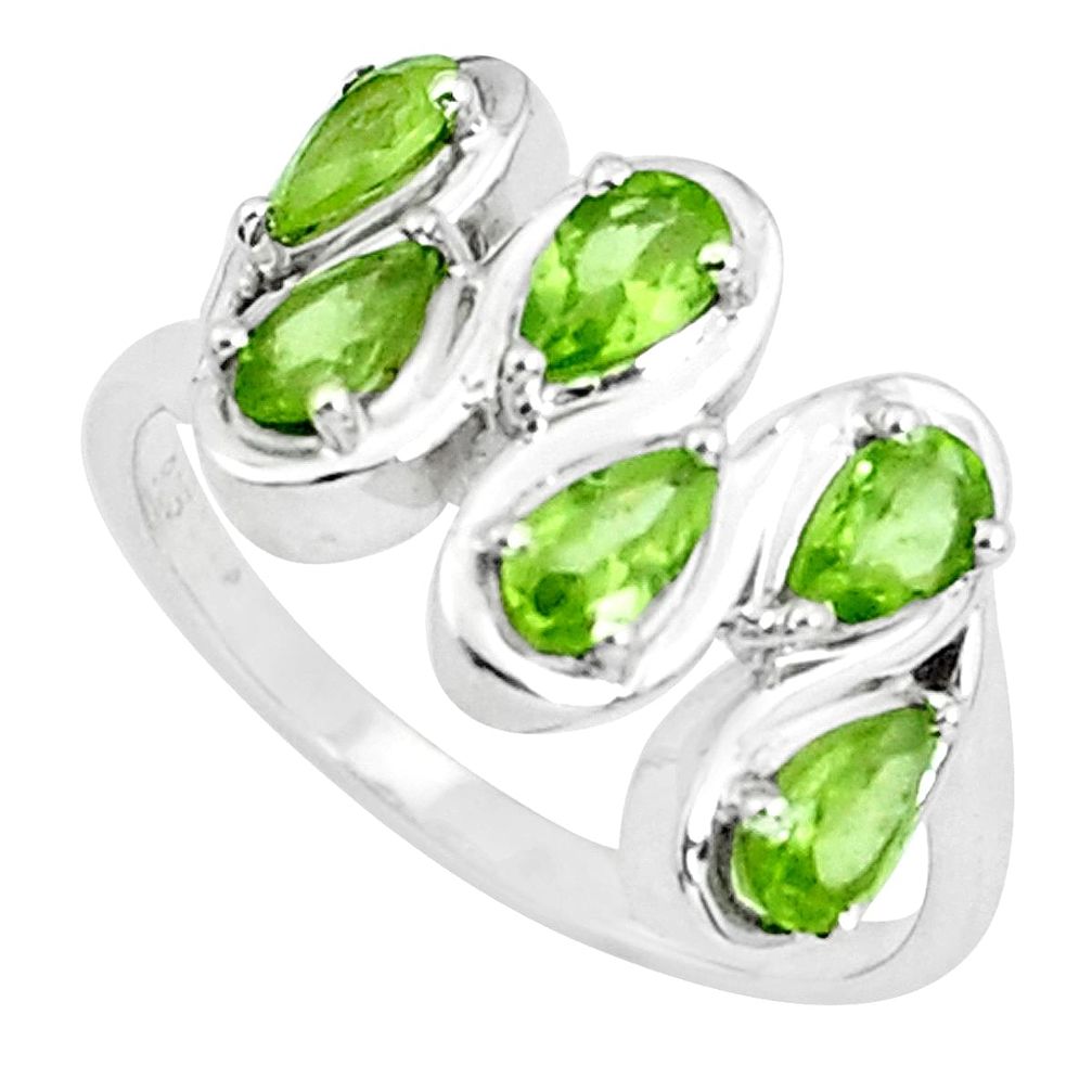 925 sterling silver 4.42cts fine green peridot pear ring jewelry size 7.5 p37206