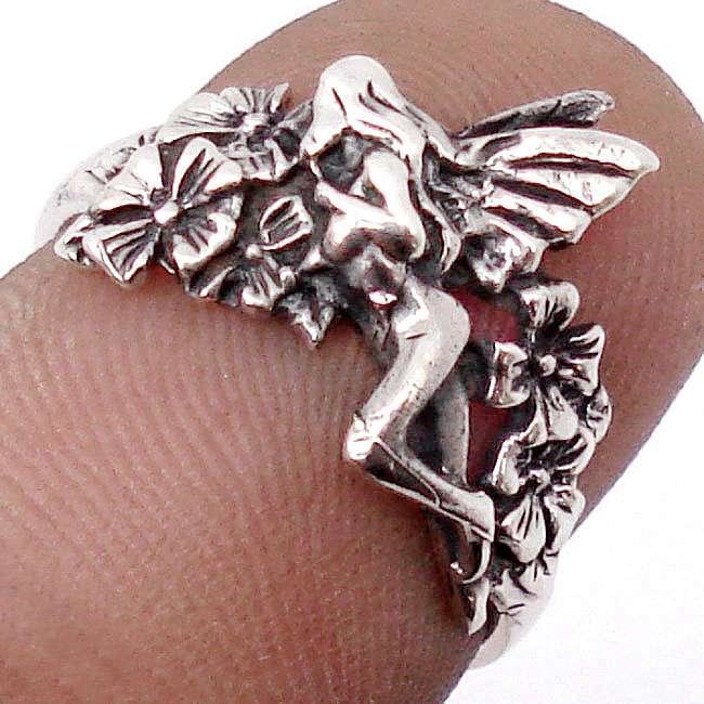 2.48gms 925 STERLING SILVER FLOWER ANGEL WINGS FAIRY RING JEWELRY SIZE 9 H9461