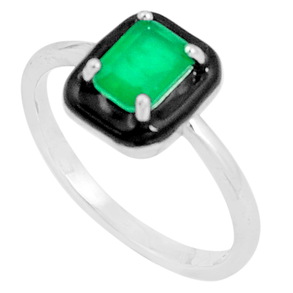 925 sterling silver 1.51cts green emerald (lab) topaz enamel ring size 7 c2637