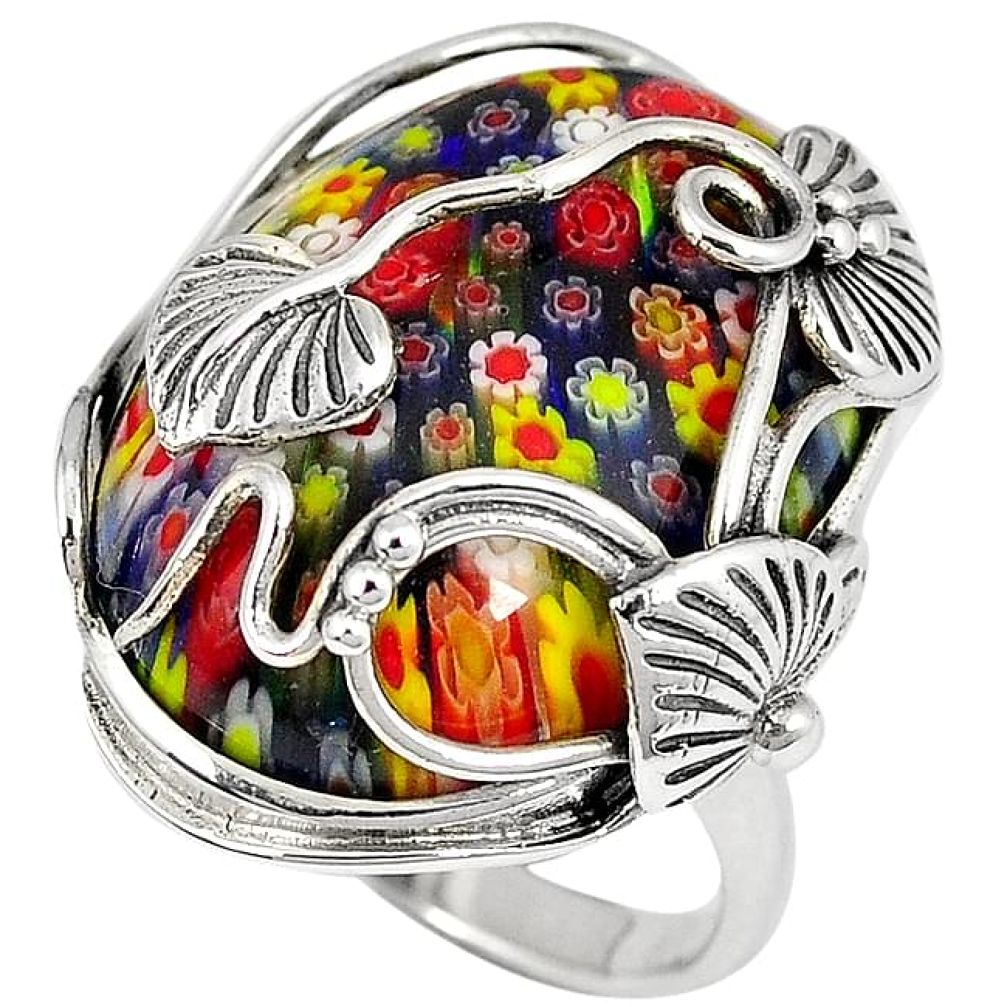 925 sterling silver leaf multi color italian murano glass ring size 9 h46995