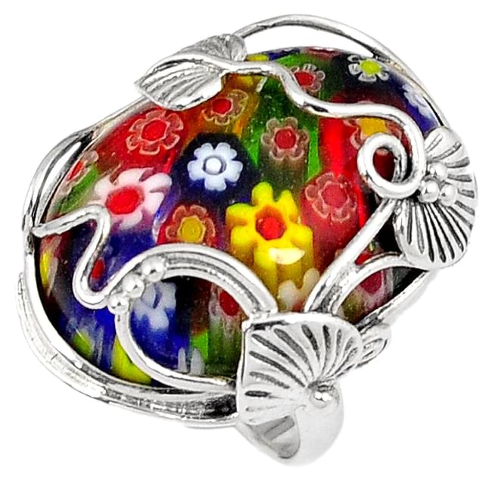 925 sterling silver leaf multi color italian murano glass ring size 8 h54992