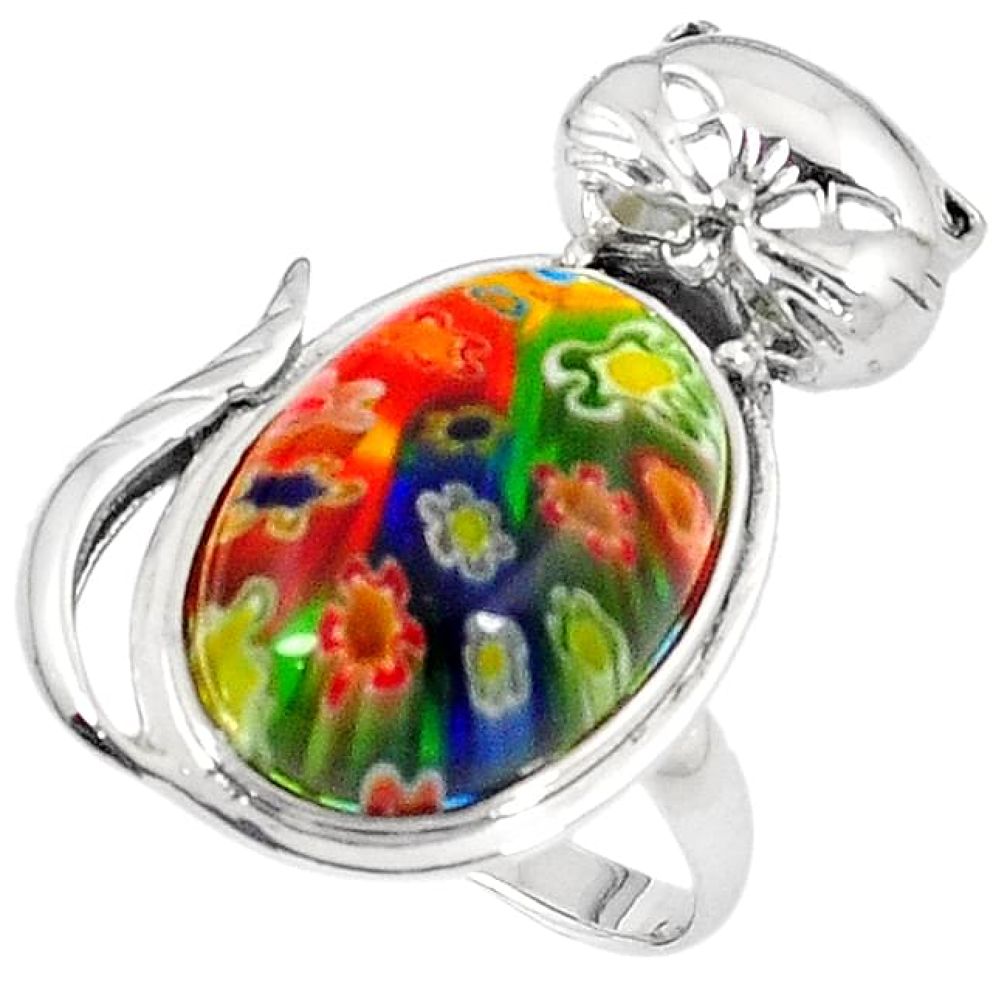 925 sterling silver multi color italian murano glass cat ring size 9 h54997