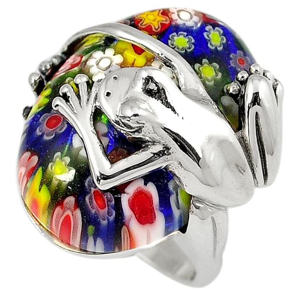 925 sterling silver multi color italian murano glass frog ring size 8.5 h50984