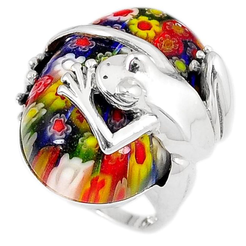 925 sterling silver multi color italian murano glass frog ring size 7.5 h54987