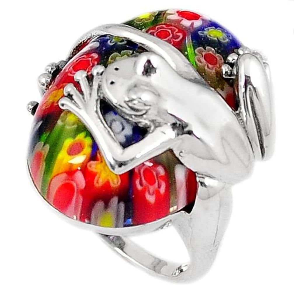 925 sterling silver multi color italian murano glass frog ring size 7 h54989