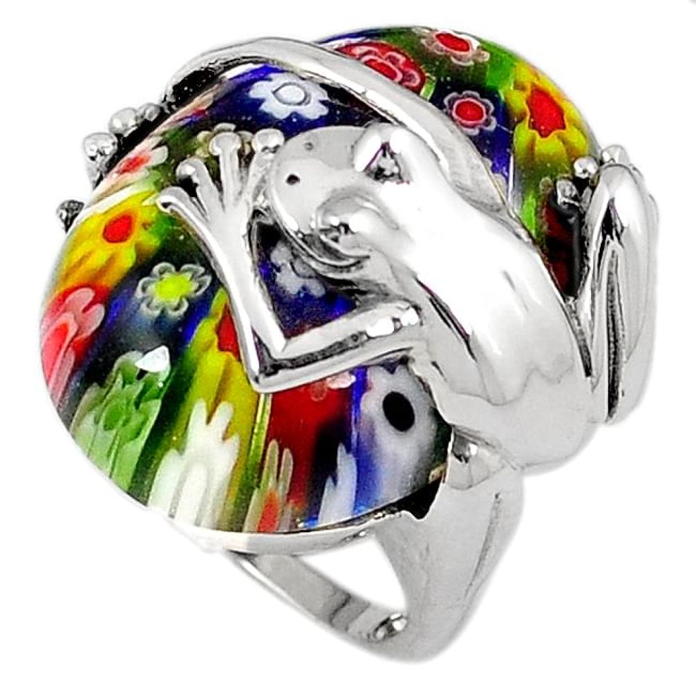 925 sterling silver multi color italian murano glass frog ring size 8 h54990