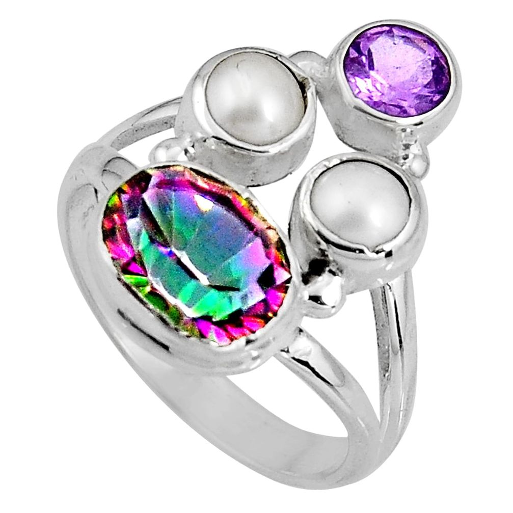 925 sterling silver 6.36cts multicolor rainbow topaz amethyst ring size 7 p90668