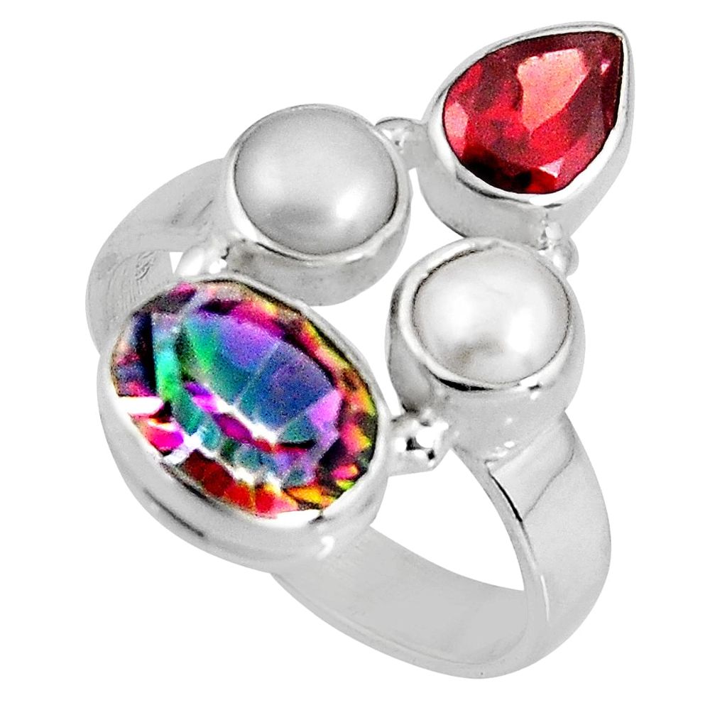 925 sterling silver 6.53cts multicolor rainbow topaz garnet ring size 7.5 p90664