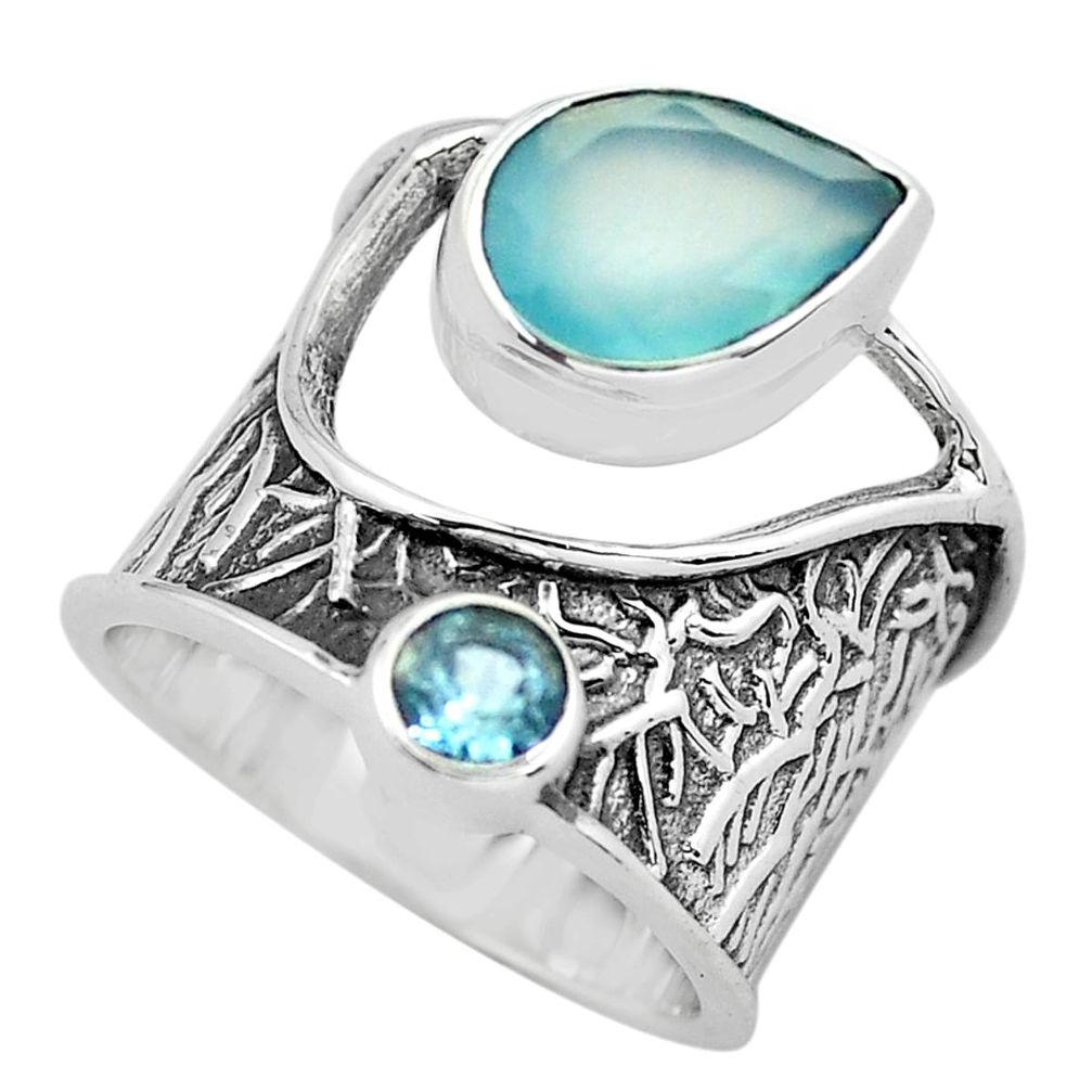 925 sterling silver 5.24cts natural aqua chalcedony topaz ring size 7 p61124