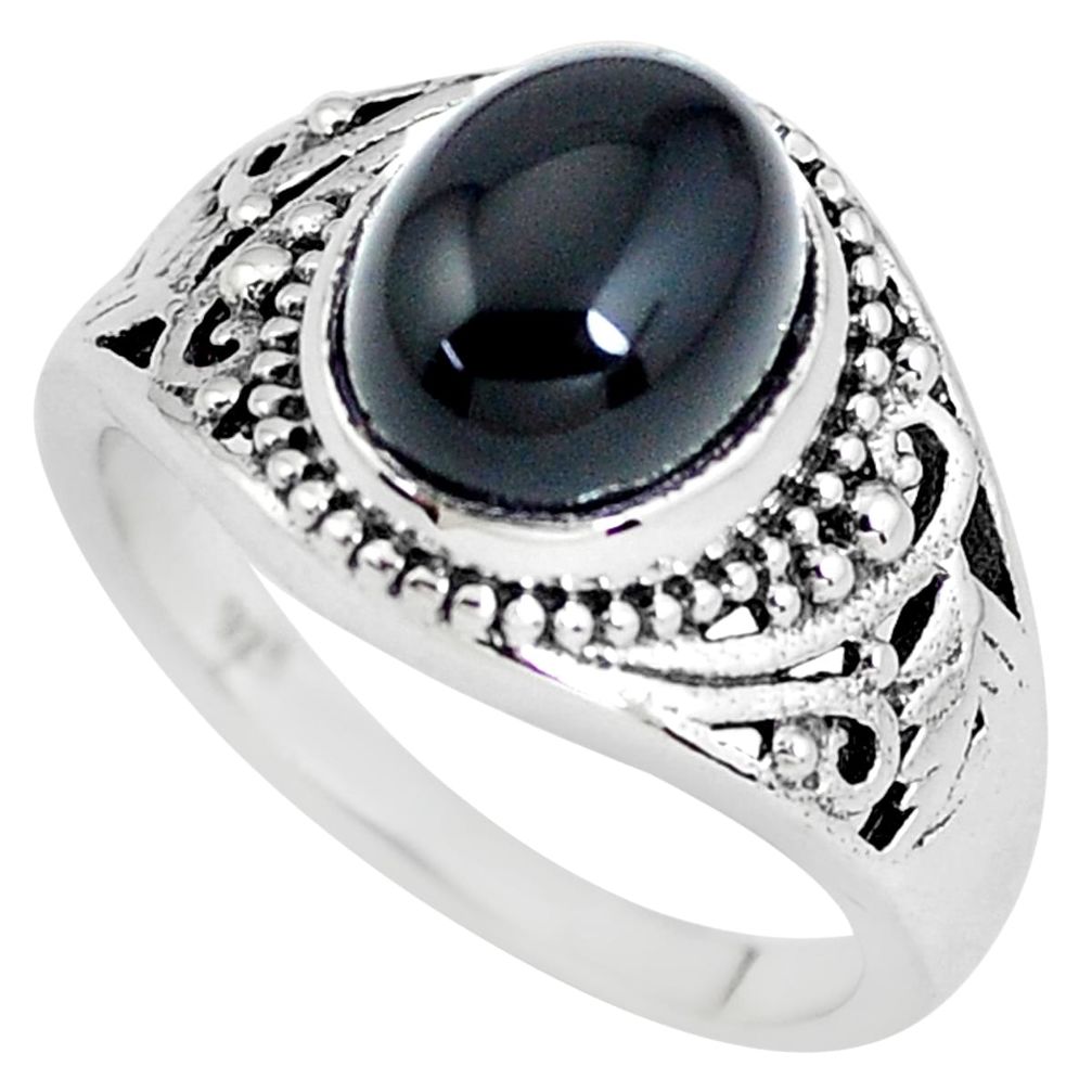 925 sterling silver 4.03cts natural black onyx oval solitaire ring size 7 p56048
