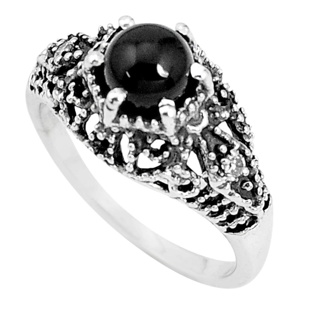925 sterling silver 1.11cts natural black onyx solitaire ring size 7 p36093