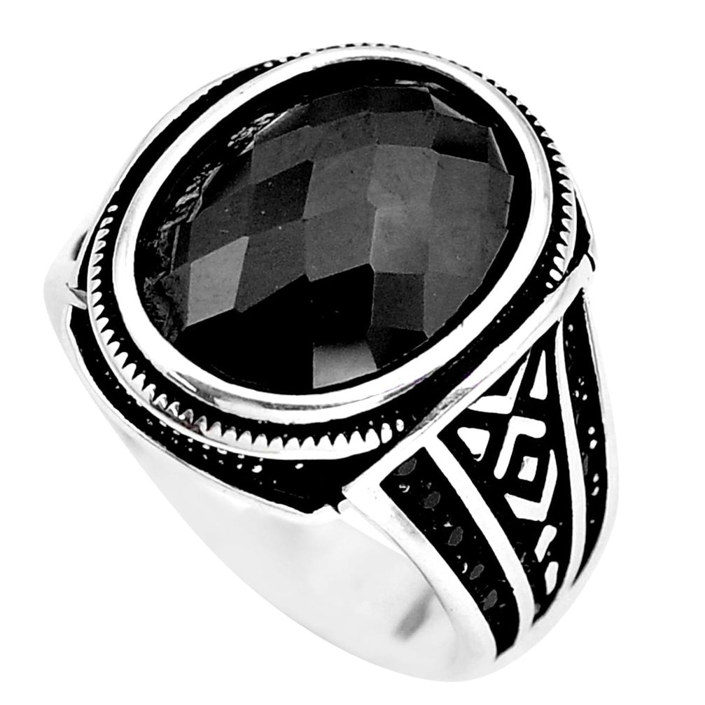 925 sterling silver 10.58cts natural black onyx topaz mens ring size 10.5 c1064