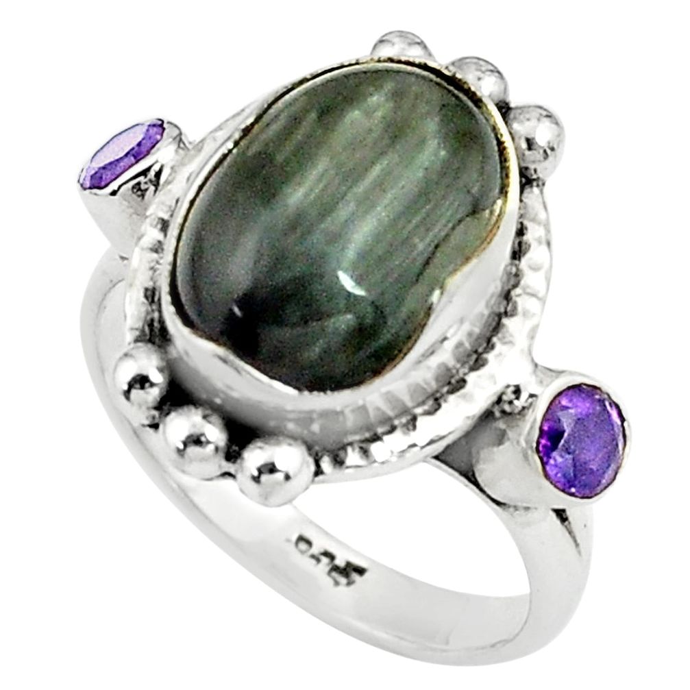 925 sterling silver 8.44cts natural black toad eye amethyst ring size 9 p79006