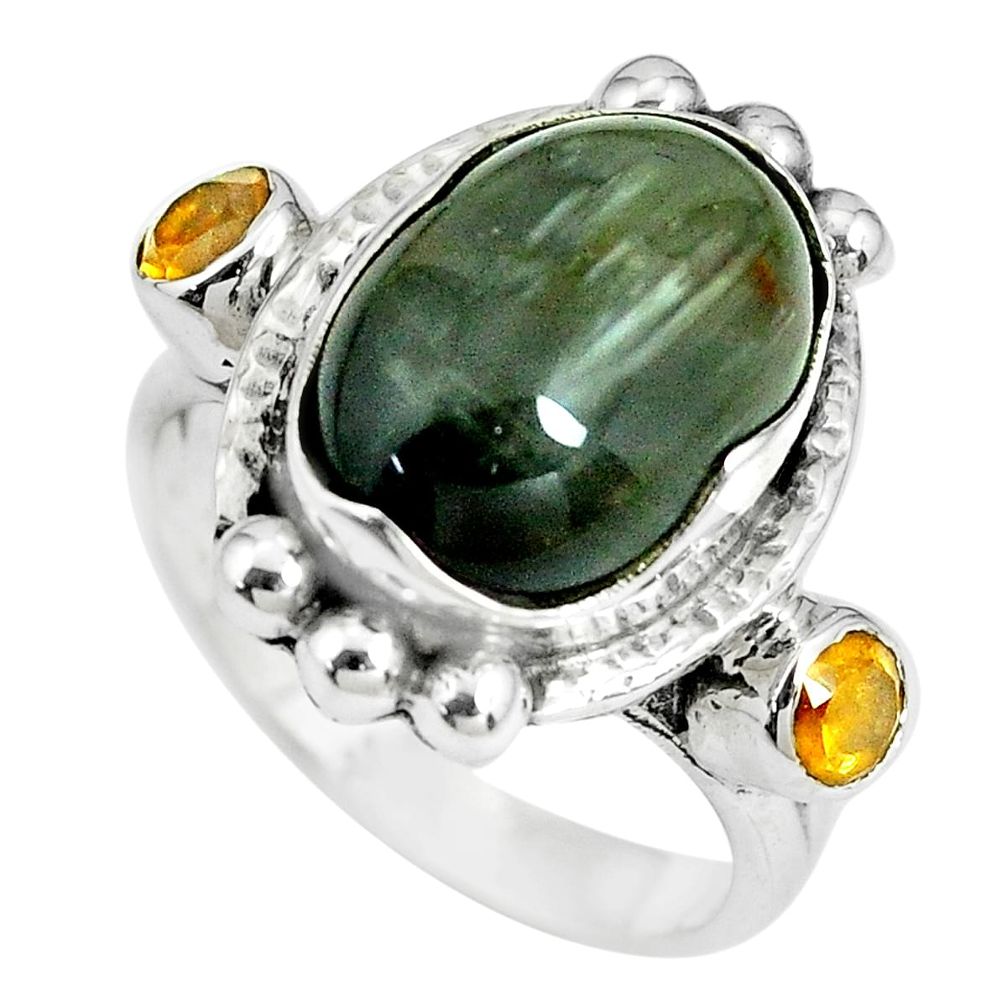 925 sterling silver 7.58cts natural black toad eye citrine ring size 7 p69893