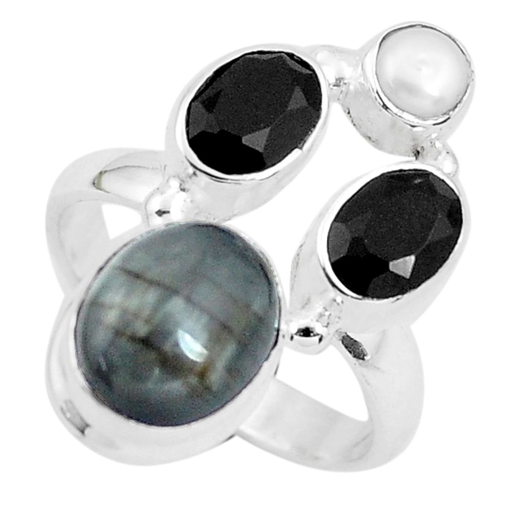 925 sterling silver 8.14cts natural black toad eye onyx ring size 7.5 p52715