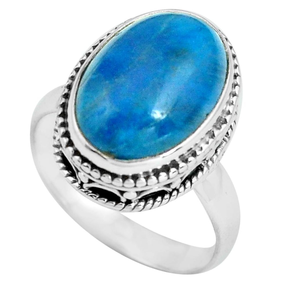 925 sterling silver 6.63cts natural blue apatite solitaire ring size 7 p67604