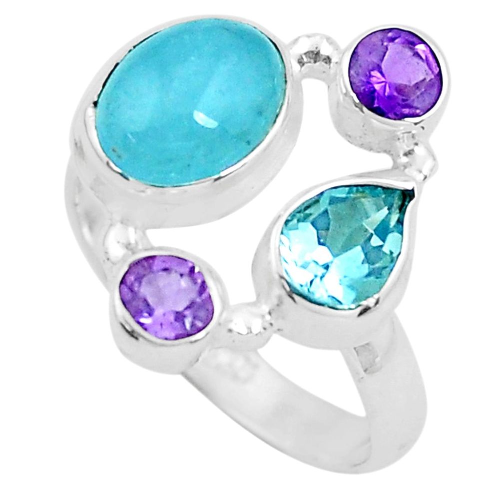 925 sterling silver 6.10cts natural blue aquamarine amethyst ring size 7 p52457