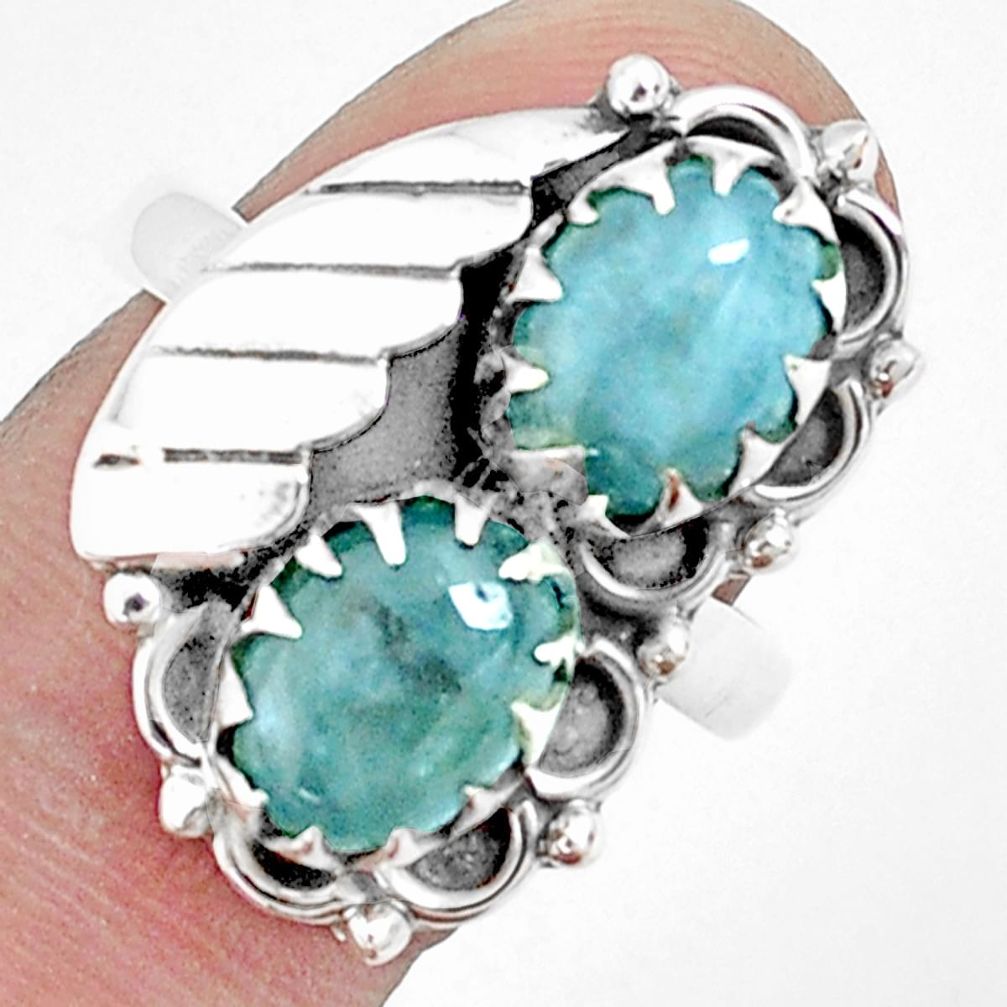 925 sterling silver 6.62cts natural blue aquamarine ring jewelry size 8 p42329