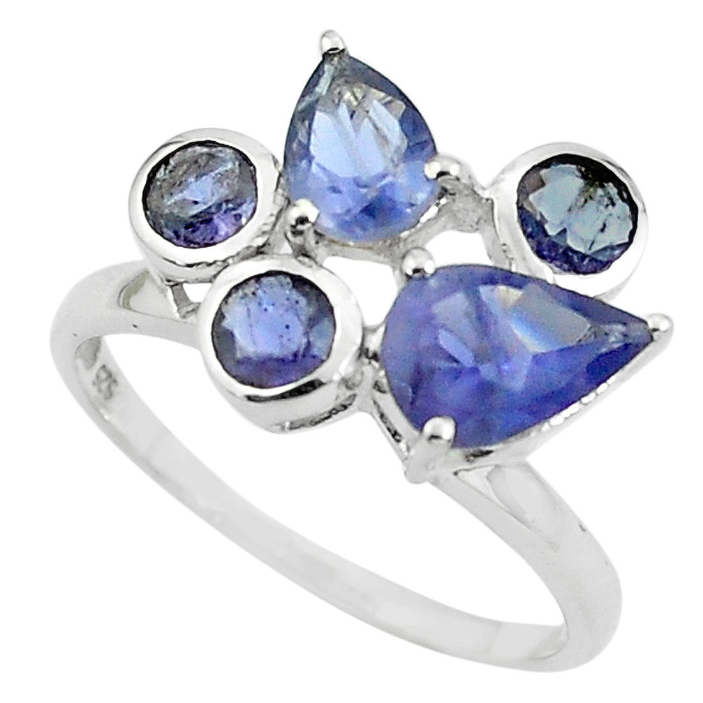 925 sterling silver 4.89cts natural blue iolite pear ring jewelry size 6 p62179